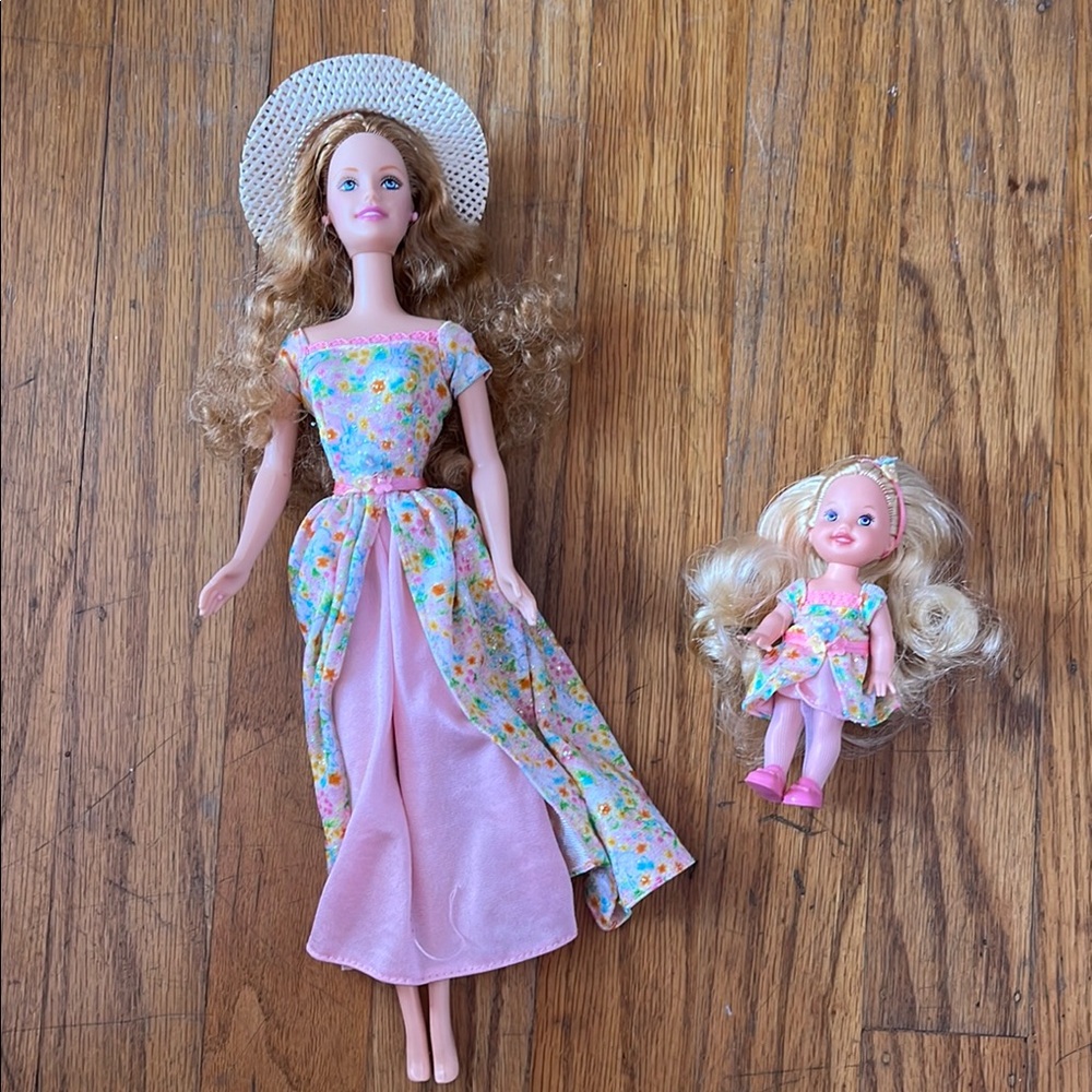 Barbie Doll Set with Floral Dress and Pink Accents